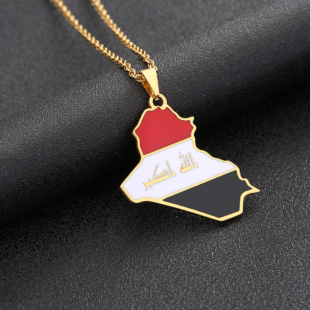 Republic Of Iraq Map Flag Pendant Necklace Stainless Steel For Women Men Gold Silver Color Charm Fashion Jewelry Gifts