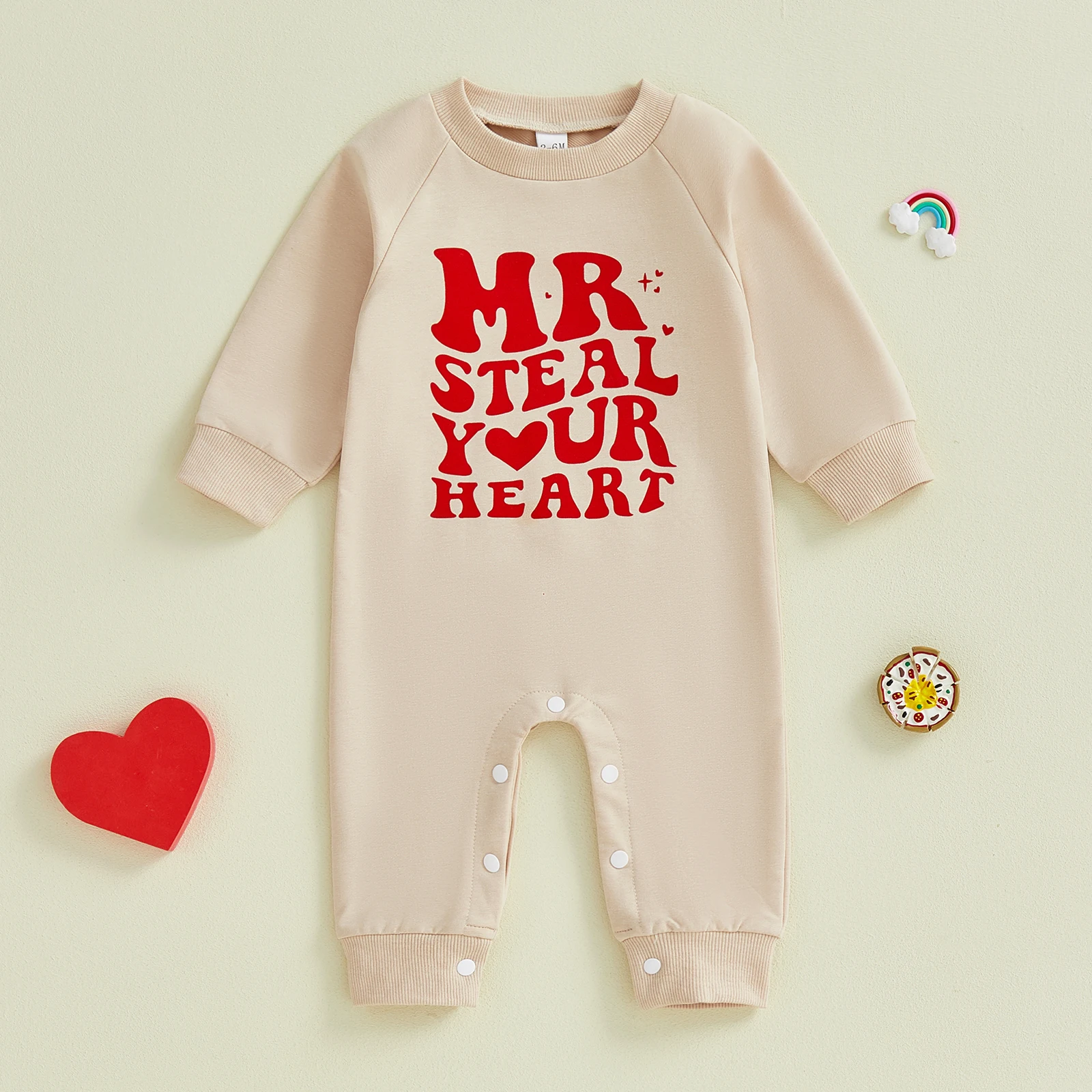 Infant Baby Boy Valentines Romper Fashionable Cute Letters Printed Long Sleeve Jumpsuit Playsuits