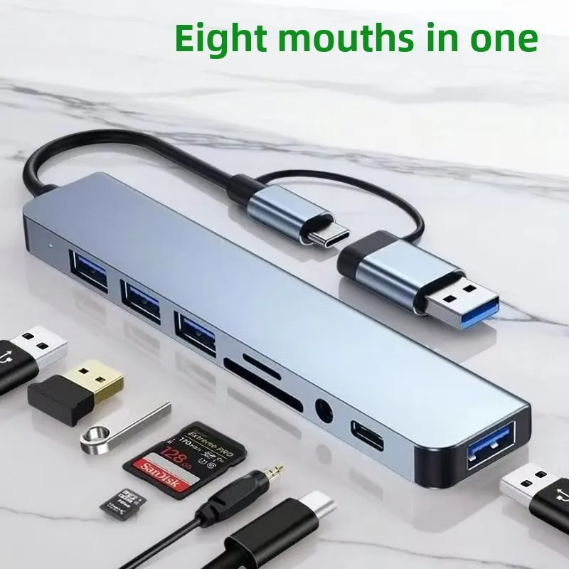 8 in 1 USB C Hub Docking Station with 4K HDMI RJ45 Ethernet TF SD Card Reader USB 3.0 Adapter for PC Laptop MacBook Computer