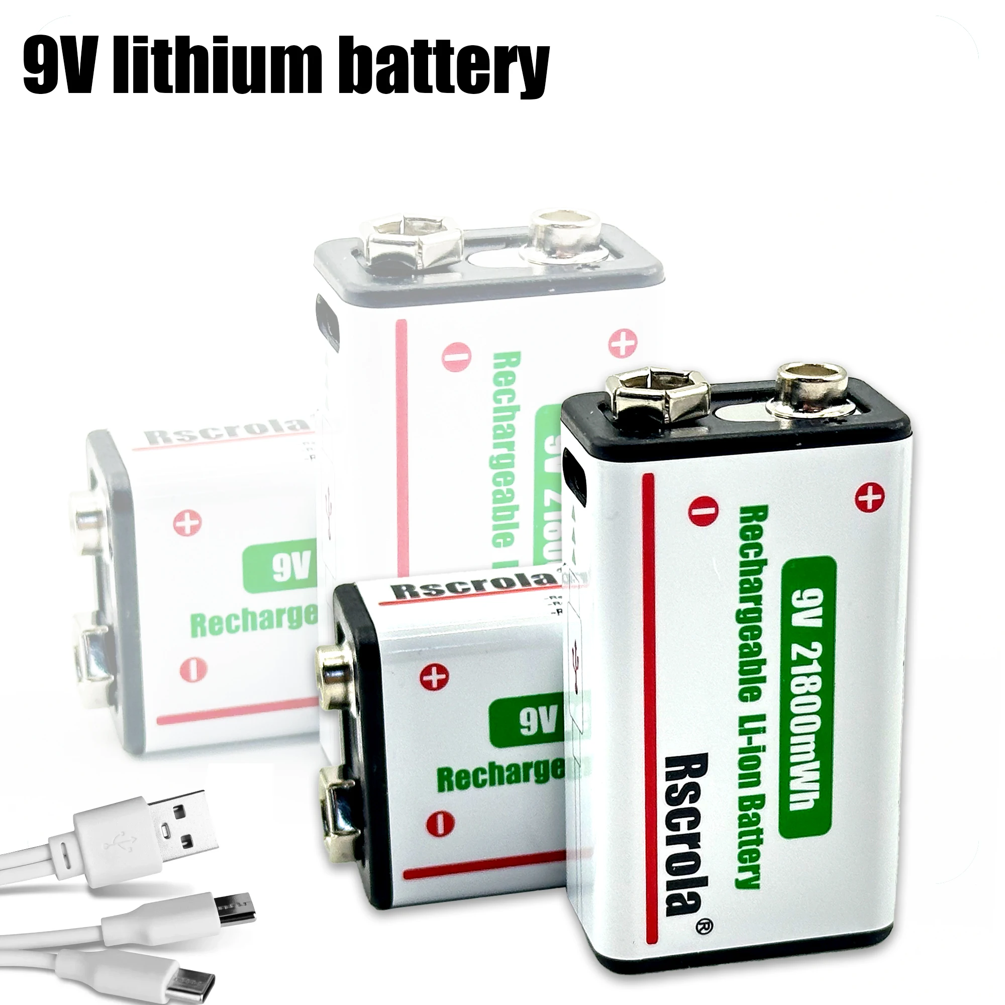 

9V Lithium Ion Rechargeable Battery Type-C USB Battery 9V Multimeter Lithium Microphone Metal Detector Cable Remote