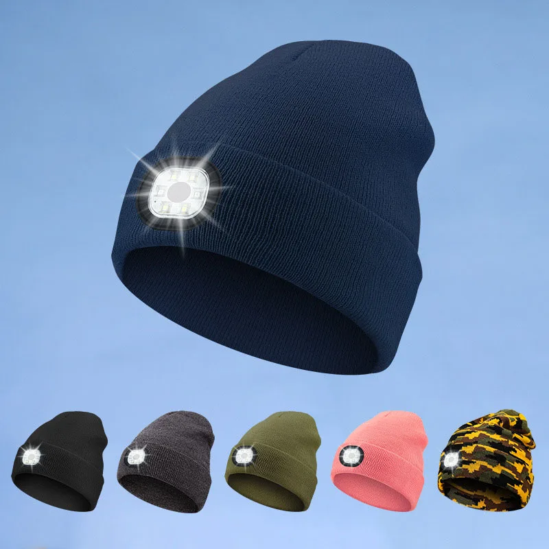 LED Winter Knit Hat Woman Man 2024 Outdoor Work Sports Wind Proof Running Beanie Hat Light Up Multi Function Hat