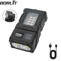 BORUiT EDC 180 Degree Rotating Flashlight Type-C Rechargeable Power Bank LED Torch Magnet Clip Work Light Fishing Pocket Lantern