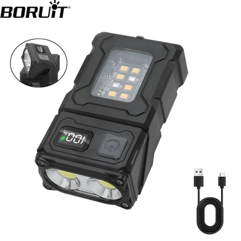 BORUiT EDC-linterna giratoria de 180 grados tipo C, Banco de energía recargable, LED, Clip magnético, luz de trabajo, linterna de bolsillo para pesca