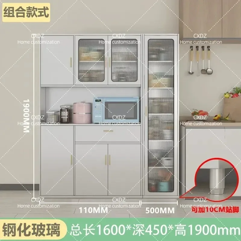 304 Stainless Steel Kitchen Side Cabinet Dining Room Storage Unit with Foot Locker Tea Cabinet Pot Organizer Customizable