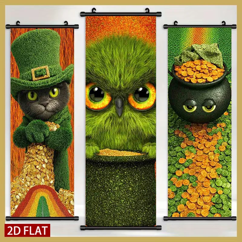 

2D/FLAT-3pcs Набор из 3-х фигурок: Кот-Лепрекон, Зеленая Сова, Золотой Горшок, Пластиковый Свиток. Подходит для декора гостиных, спален и офисов.
