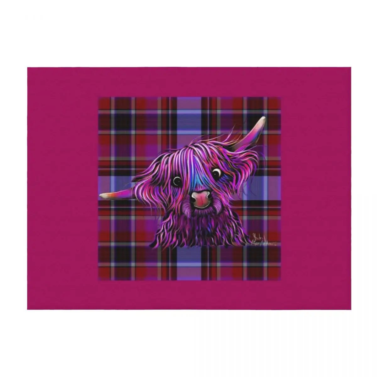 

HiGHLaND CoW PRiNT ' HuCKLeBeRRY oN TaRTaN ' BY SHiRLeY MacARTHuR Throw Blanket Giant Sofa Flannel Fabric Decoratives Blankets
