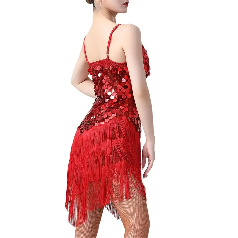 Women Fringe Tassel Sequin Latin Dance Dress Costume Tango Samba Ballroom Jazz Dancewear Competition Suit Rave Outfit Clothes