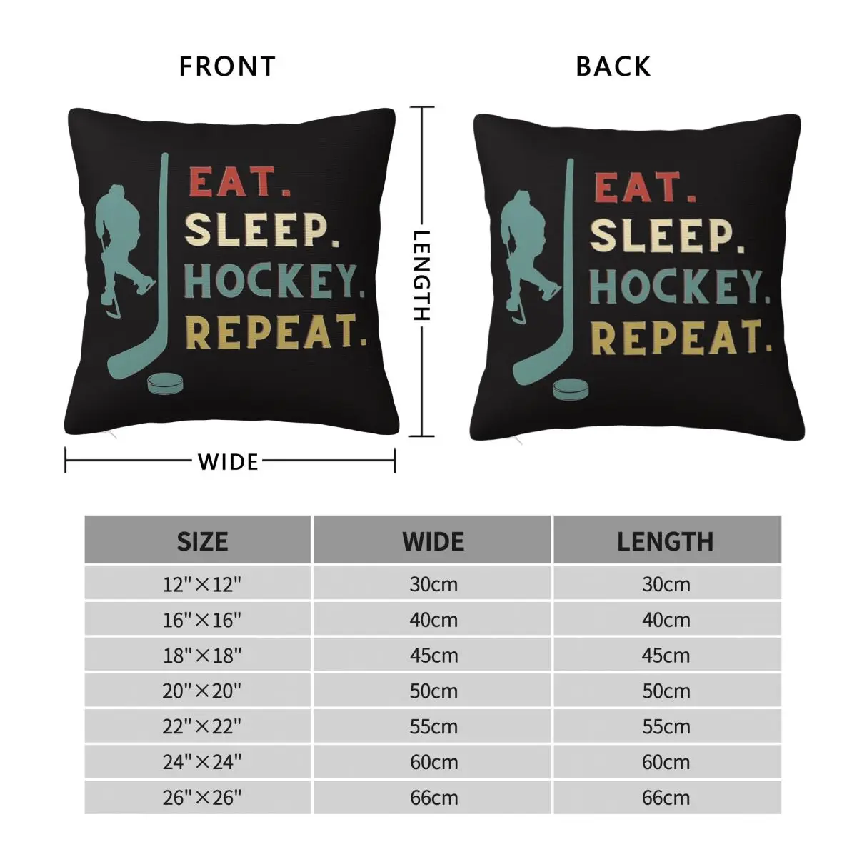 Eat Sleep Hockey Repeat Square Pillowcase Polyester Linen Velvet Pattern Zip Decorative Bed Cushion Cover