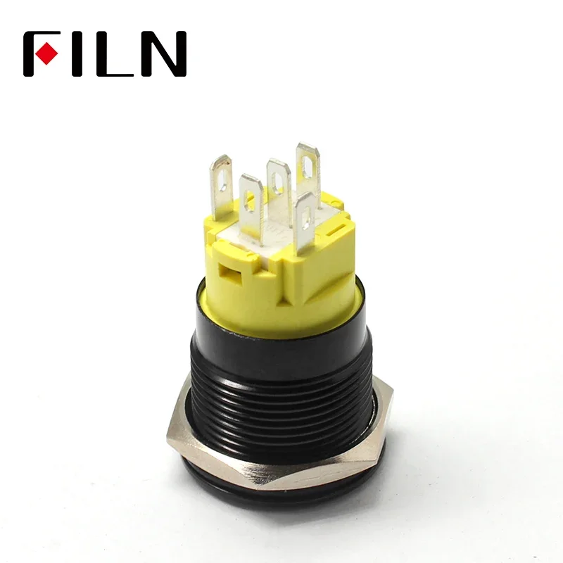 19 مللي متر 12 فولت LED مفتاح بـزر دفع معدني قذيفة سوداء مخصص عكس والعتاد رمز أنظمة وقوف السيارات سباق داش الإعدادات دائم