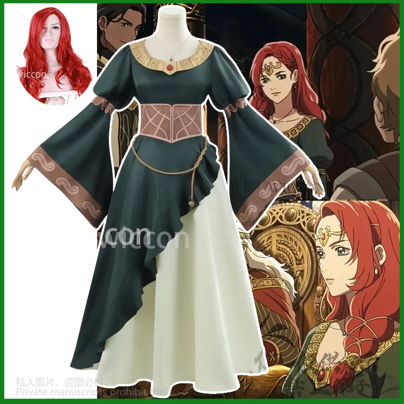 Anime Movie Anime Rohirrim Rings Hera Green Dress Costume and Lolita Red Wig For Woman Girl Halloween Christmas Cos Customized