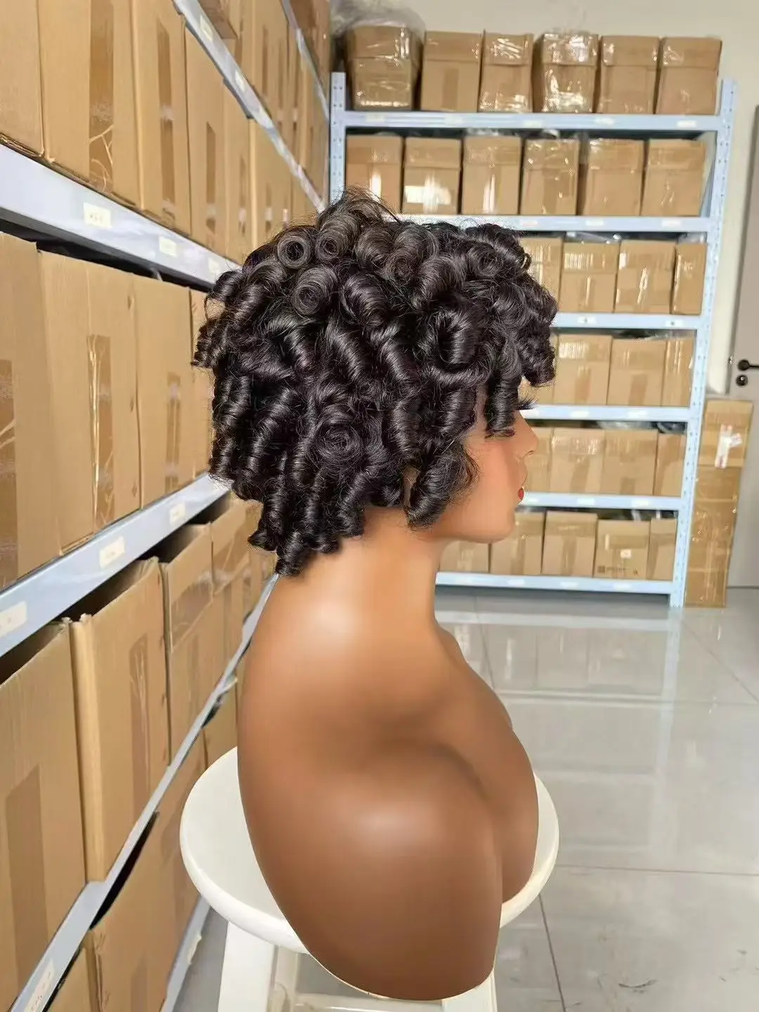 100% Echthaar Fummi bouncy Loose Wave Fluffy Explosion Head Vollmaschinen-Kurzhaarperücke aus brasilianischem Echthaar für schwarze Frauen – Detail 3