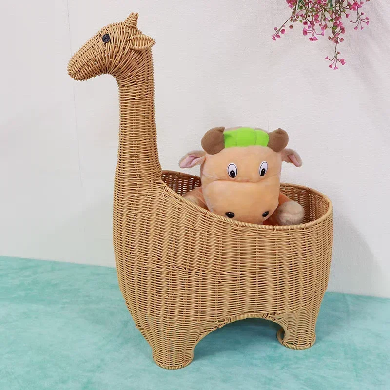 Pure Hand-woven Pppe Rattan Creative Cartoon Giraffe Storage Basket Household Snack Storage Basket