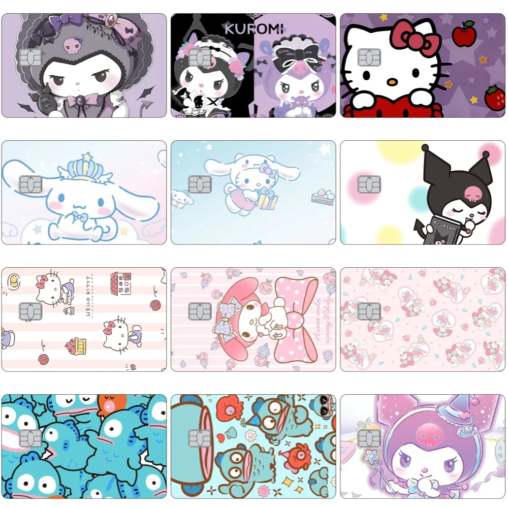 

Y2k Sanrios Anime Wholesale Credit Debit Card Stickers Hello Kitty Kawaii DIY Waterproof My Melody Hangyodon Film Tape Decor Toy