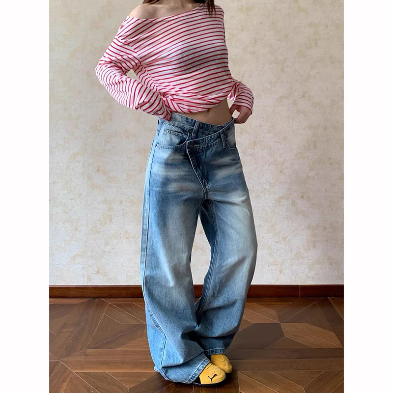Zhizou feminino azul y2k namorado jeans japonês 2000s estilo baggy jean calças vintage harajuku calças jeans oversize roupas