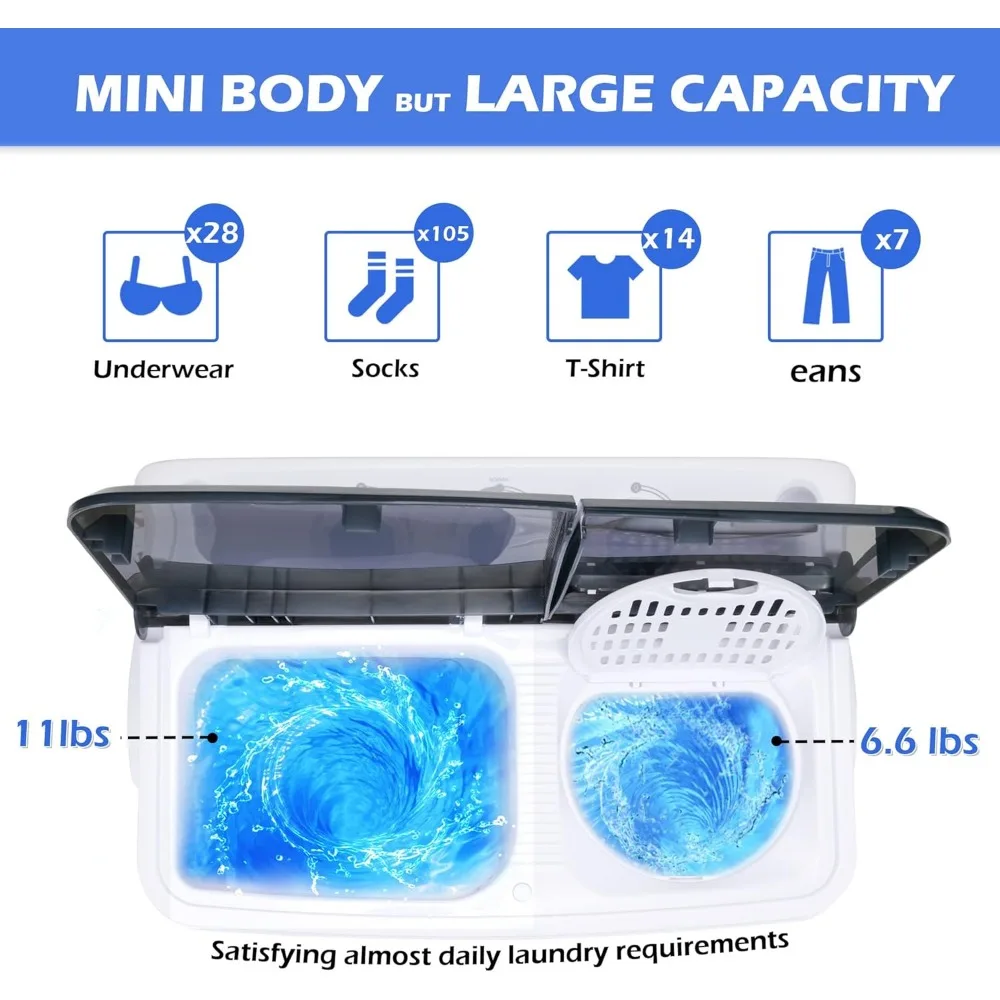 Washer Machine 17.6LBS Capacity Mini Washing Machine 2 in 1 Compact Washer and Dryer Combo Twin Tub Laundry Washer