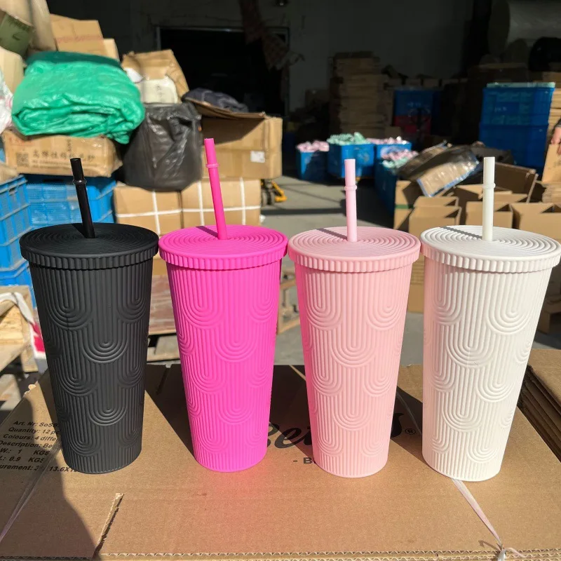 Double -layer plastic cup creative fashion American plastic cactus cup matte surface large capacity double -layer durian cup