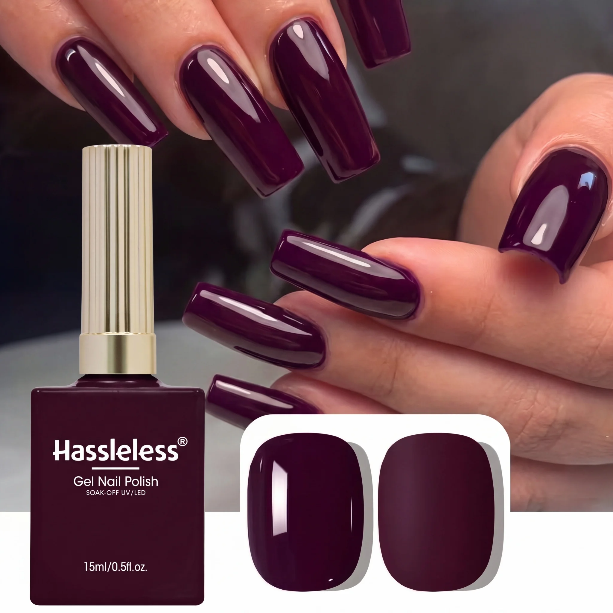 Hassless 3Pcs Retro Wine Red Nail Polish Set 15ml Removable Nail Polish Autumn and Winter Whitening Red and Purple Series Nail Polish Salon DIY