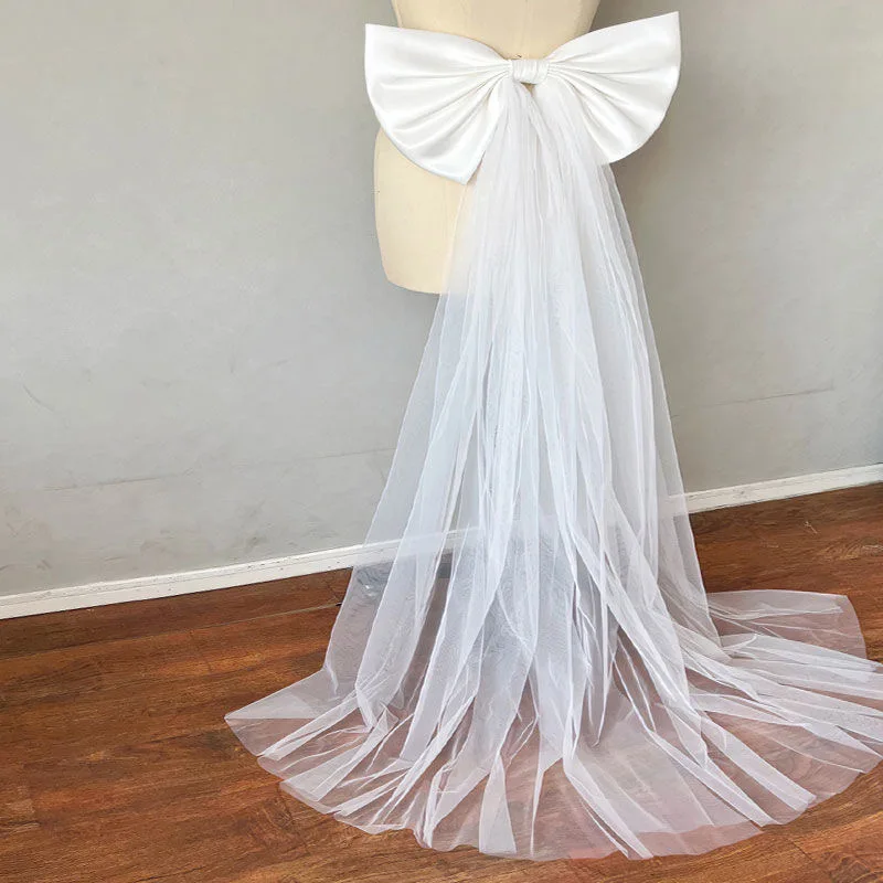 Separate Plain Satin Bow For Wedding Dress Removable Prom Dresses Satin Knots With Big Long Tulle Bow Tail Full Color