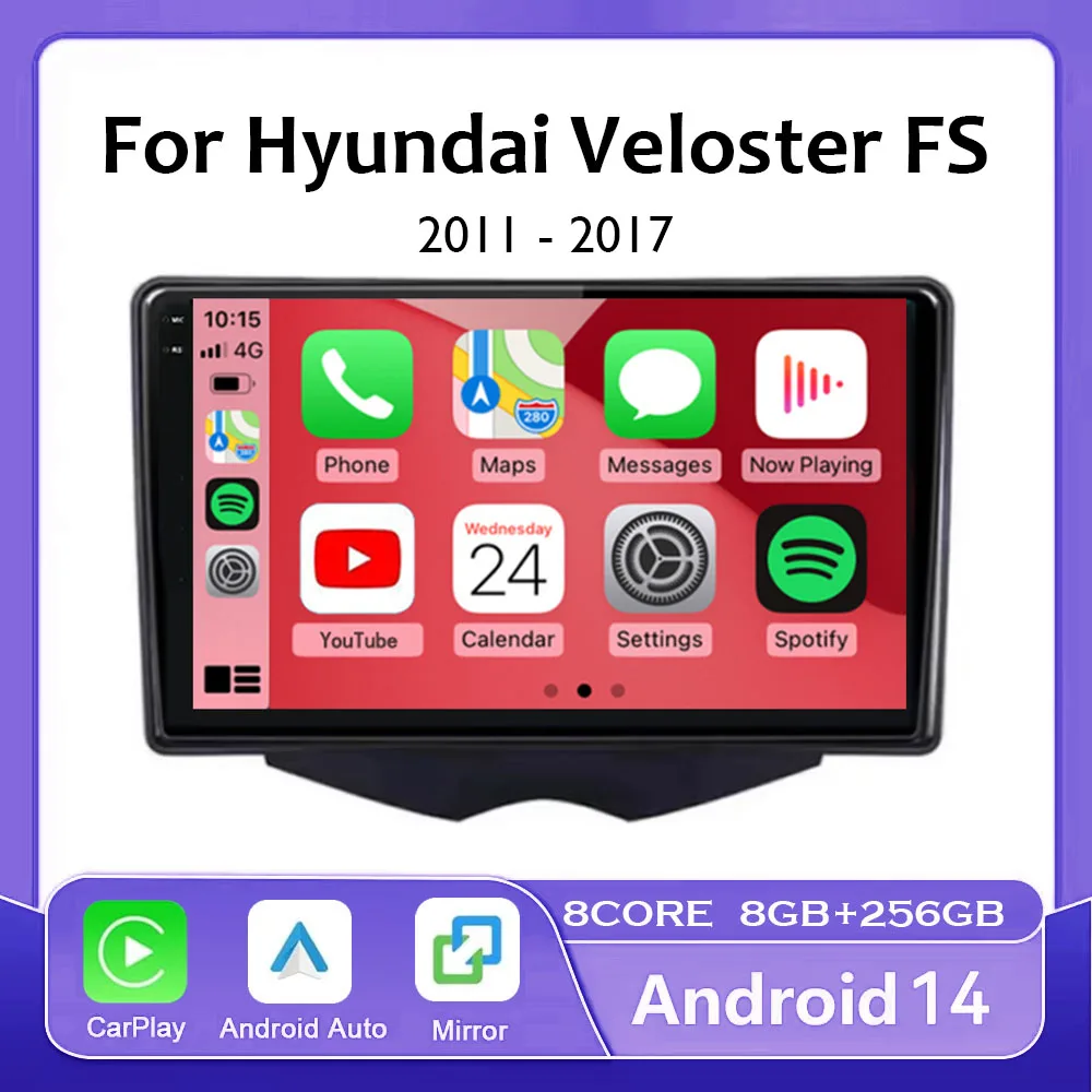 

Android 14 Беспроводное автомобильное радио Carplay для Hyundai Veloster FS 2011-2017 Навигационный мультимедийный плеер Стерео Wi-Fi + 4G 360 Canera