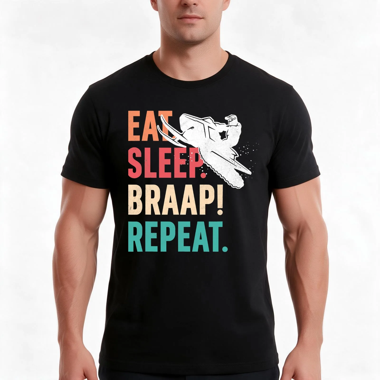 Eat Sleep Braap Repeat Funny Snowmobile Vintage Snowmobiling T-Shirt Summer Casual Cotton Tee Oversized Streetwear Tops
