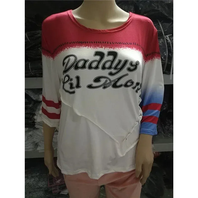 CyMvcos 2021 뷰티 걸 티셔츠 Daddy's Lil Monster 탑 코스프레 여성용 짧은 탑 티셔츠 성인 여성용 할로윈 Mv956