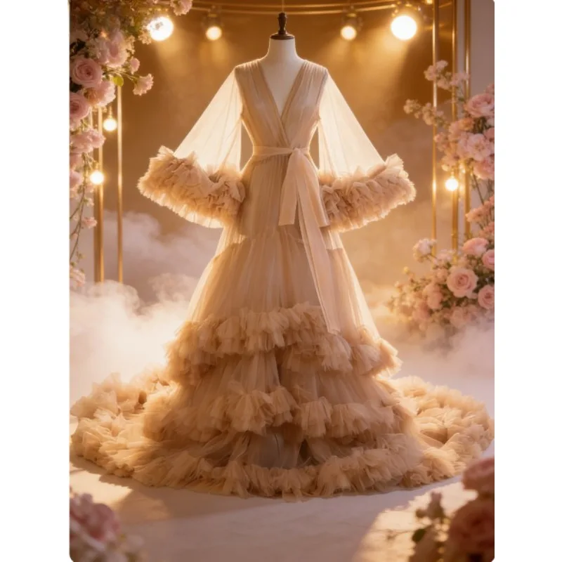 

Пышное тюлевое платье-халат для фотосессии, свадебное платье, платье для беременных, платье для фотосессии на выписку, платье для фотосессии на бэби-шауэр