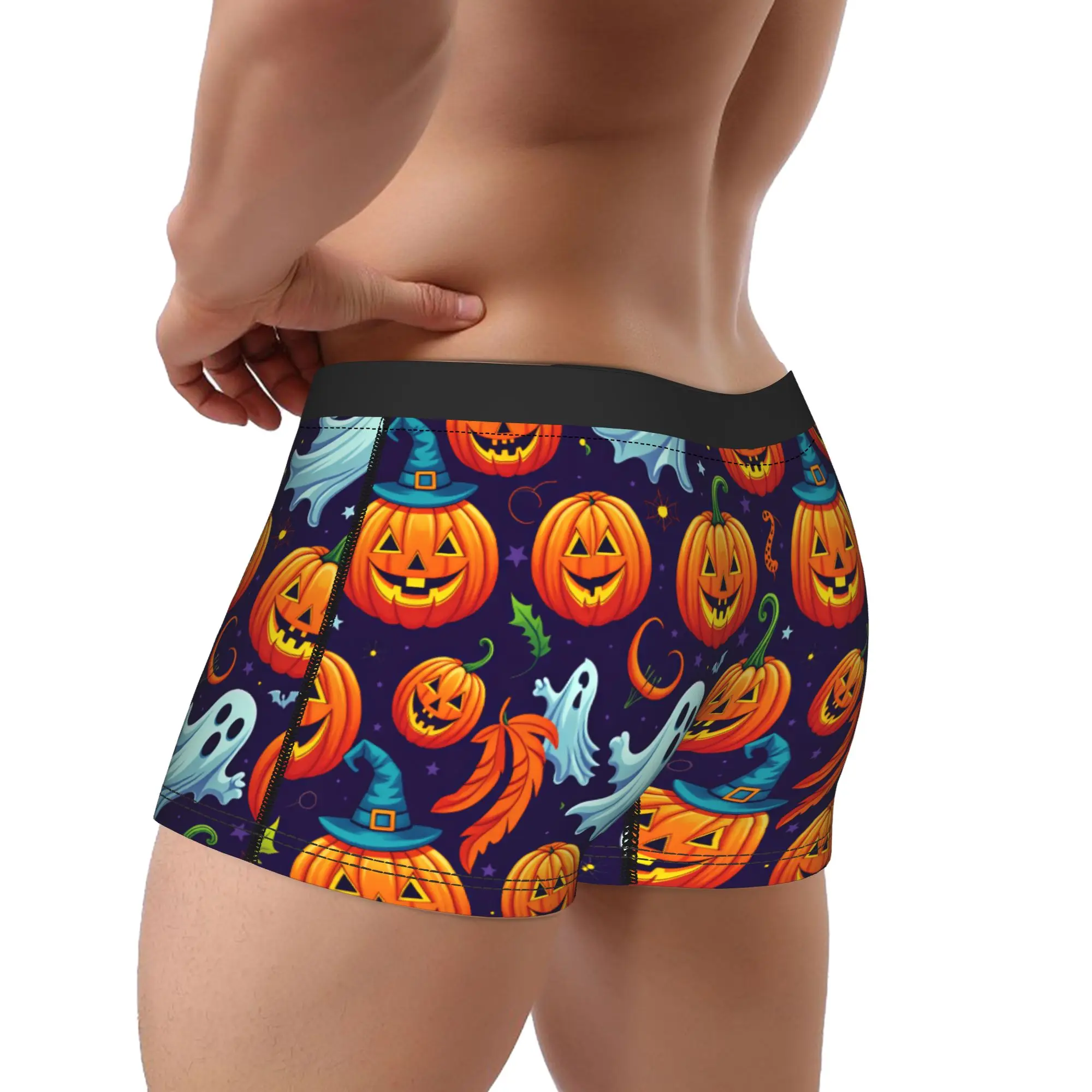 Halloween Ghost Bat Witch Hat Pumpkin Seamless Pattern Underwear  Man Shorts Briefs Breathable Boxershorts High Quality Panties
