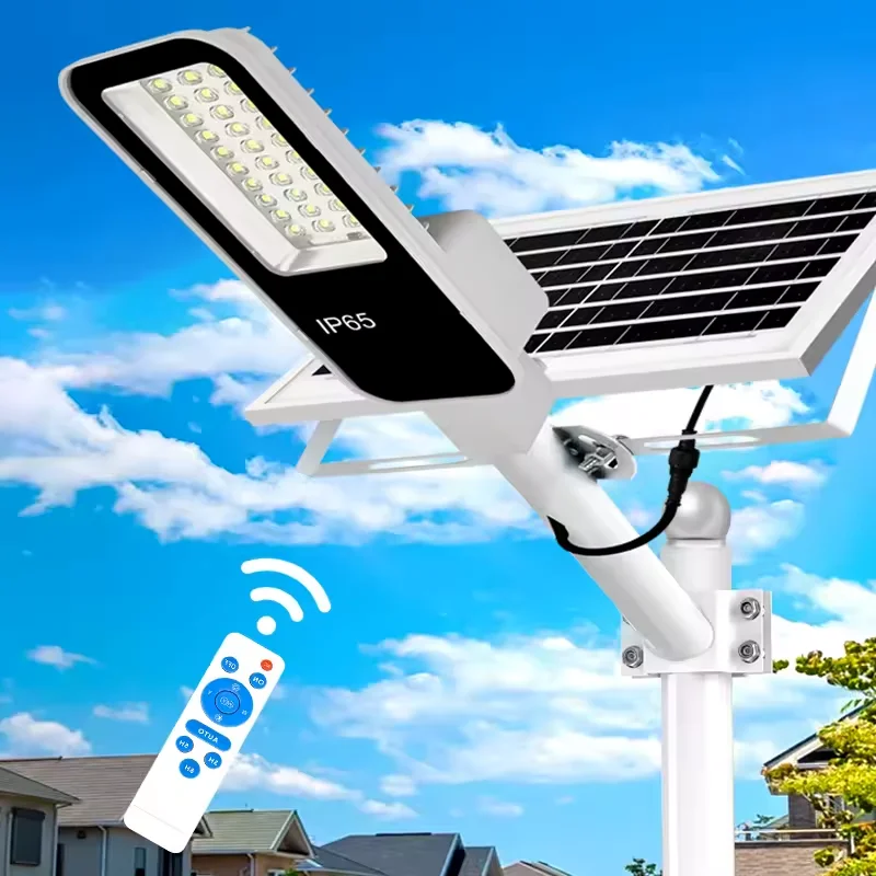 

Waterproof LED Solar Street Light – 6500K Backyard Lamp with Remote Control, Garden Security Flood Lighting for Outdoor
