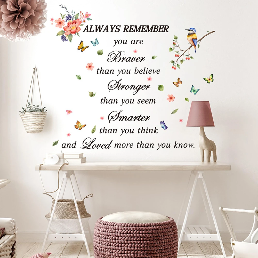 Colorful Smart Brave Strong Slogan Wall Stickers Motivational Positive Saying Wall Decals Office Bedroom Living Room Decor