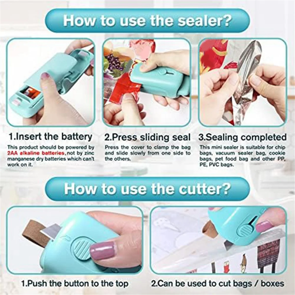 Mini Chip Bag Sealer,Handheld Heat Vacuum Sealer Cutter,Portable Resealer Machine for Snack Plastic -Bags- A