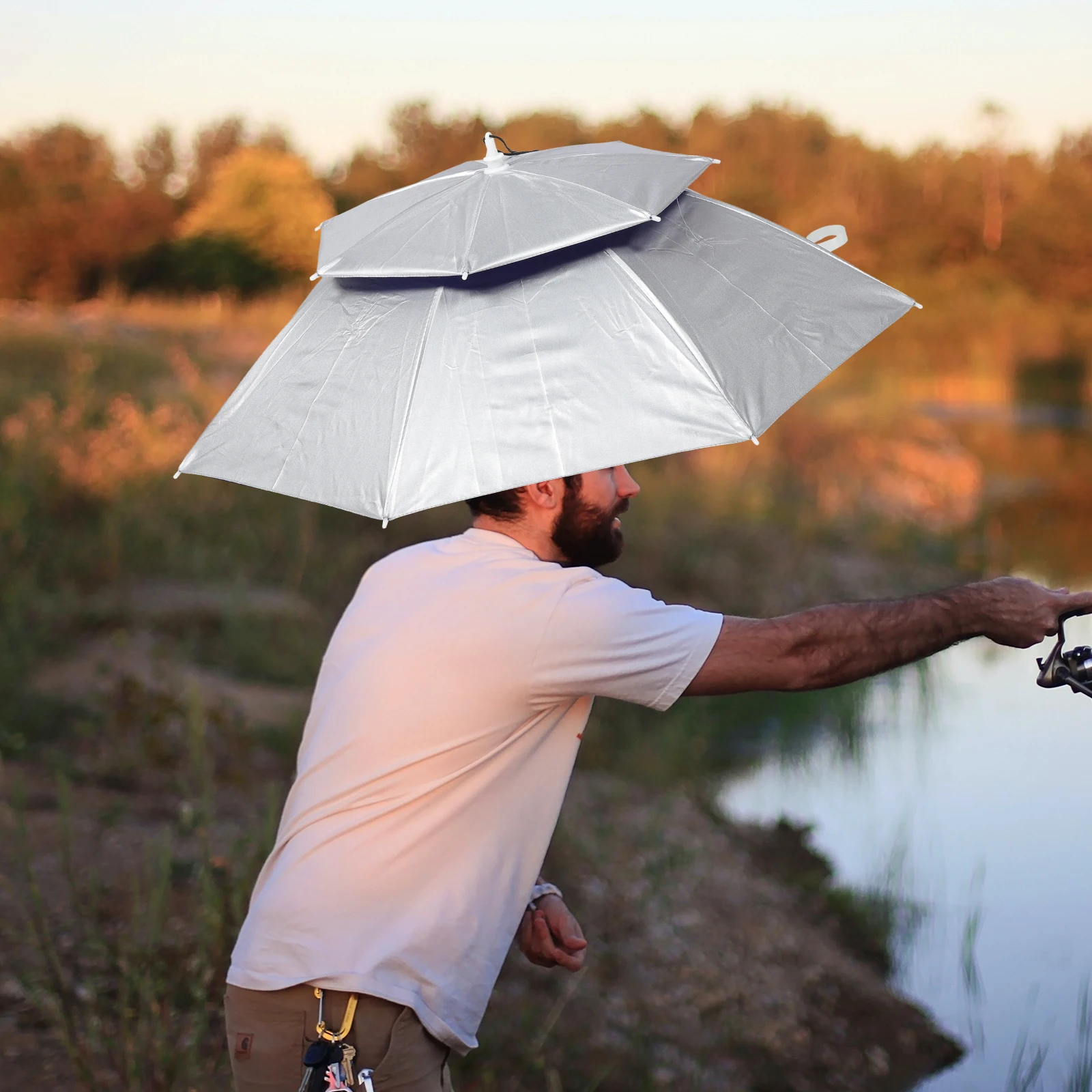 

Fishing Umbrella Hat Oxford Fabric UV Protection Rainproof Outdoor Headwear Foldable Portable Adjustable Strap for Travel
