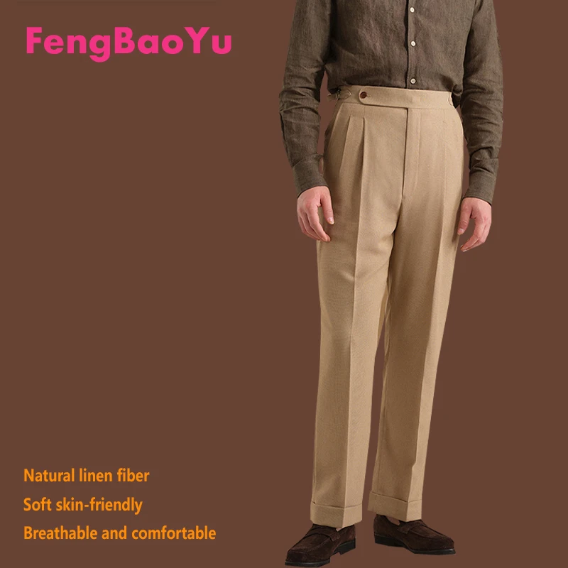 

Мужские брюки из 100% натурального льна, элегантная и роскошная мужская мода для деловой повседневной одежды, удобная и дышащая