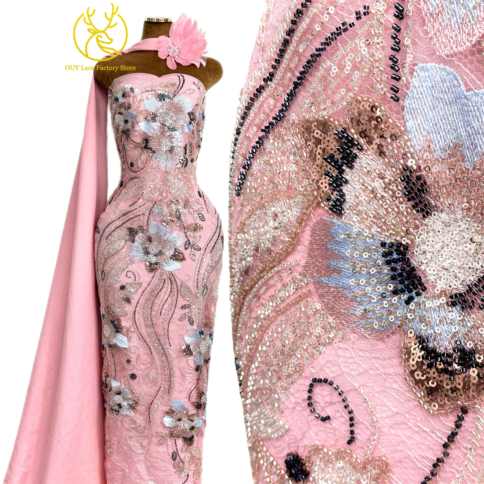 Kain Tulle Mesh Bordir Bunga 3 - Embroidery Design 3D ulasan dan harga