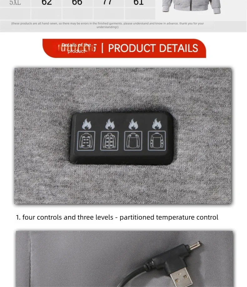 23-Zahlen-intelligenter USB-Heiz-Hoodie für Männer und Frauen, elektrisch, intelligente Heizung, Fleece-Liner, beheiztes Sweatshirt, Outdoor-Sportbekleidung – Detail 14