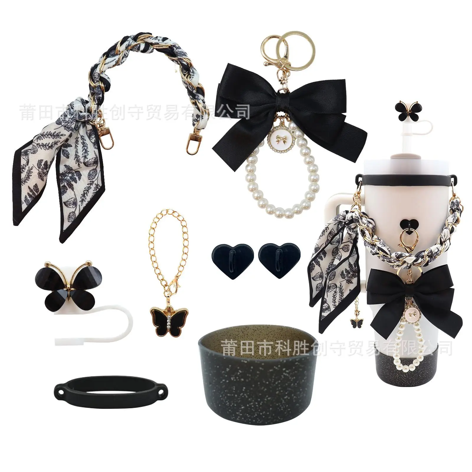 New Style from Factory Handmade Woven Accessories Colorful Flower Water Bottle Strap Cup Sleeve Silicone Bow Pendant Cup Accesso