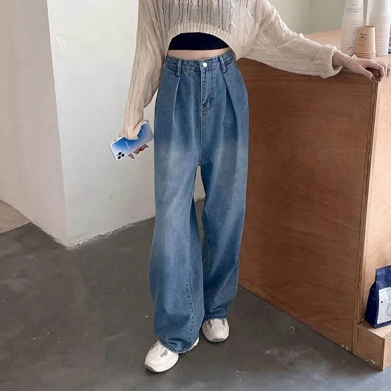 

Blue Women's Jeans Casual Y2k Women's Pants Streetwear Full Length High Waist Jean Denim Trousers Vintage Clothes Wide Leg Jeans