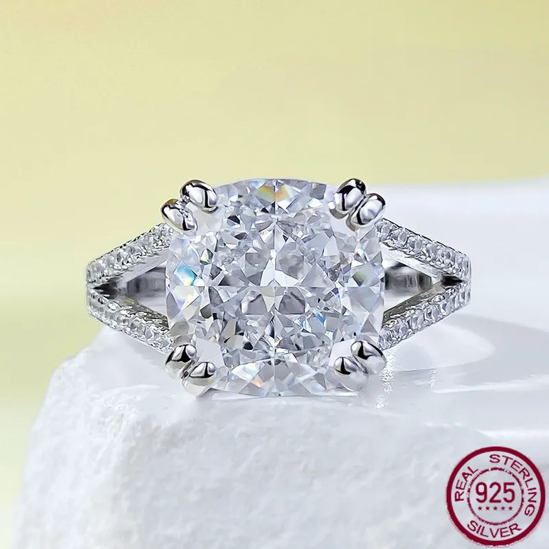 

Новое кольцо из чистого серебра S925 с толстым квадратом 10*10, кольцо с ледяным цветком, европейское и американское кольцо с четырьмя когтями, свадебные украшения