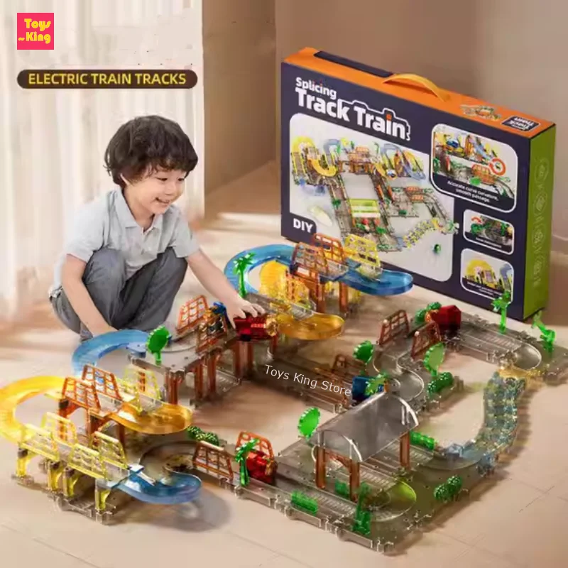 Children\'s Electric Splicing Track Train DIY Transparent Small Train Puzzle Assembling Toys City Rail Track Parent-child Game