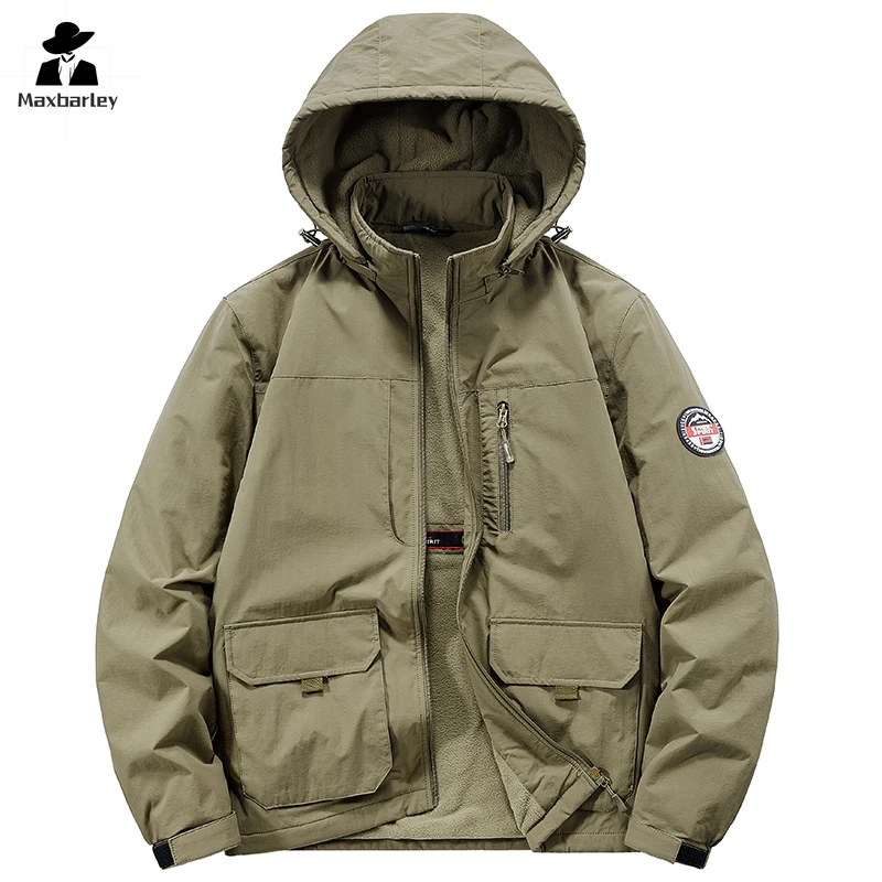 Chaqueta gruesa con forro polar para hombre, Parka cálida con sombrero desmontable, resistente al desgaste, para el trabajo y la nieve, Otoño e Invierno