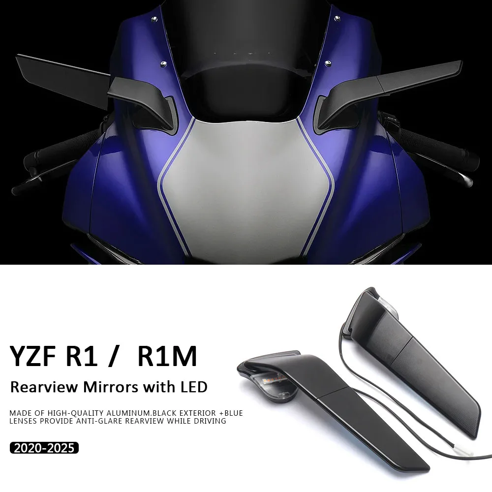 

Rearview Side Mirrors with LED Light Motorcycle Wind Wing Adjustable Rotating For Yamaha YZF R1 r1 M 2020 - 2025