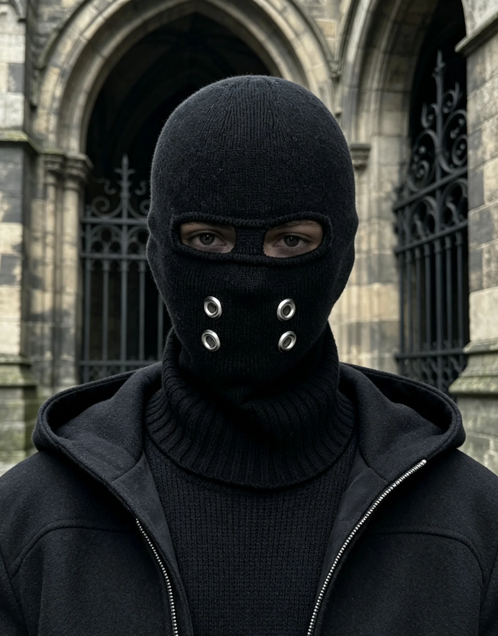 Dark Punk-style Hollow-out Design, Trendy and Edgy Streetwear Pullover Knit Beanie.