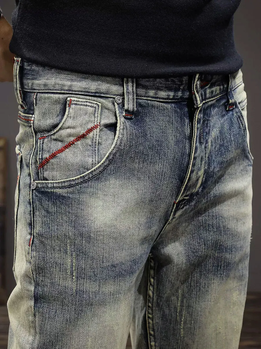 Fashion Designer Men Jeans Retro Washed Stretch Elastic Slim Fit Ripped Jeans Men Trousers Italian Vintage Denim Pants Hombre