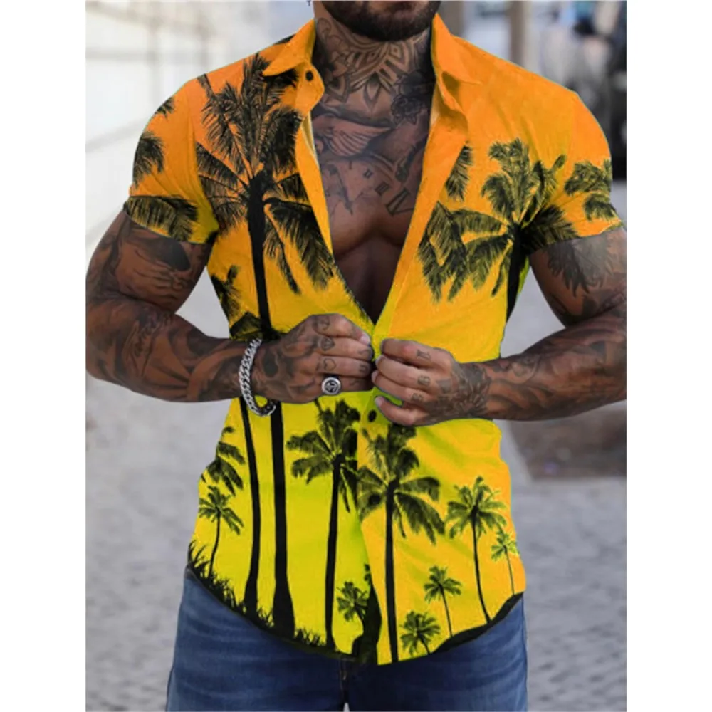 

Men's Hawaiian Shirts Graphic Aloha Tree Turndown Sea 3D Print Street Daily Short Sleeve Button Clothing Palm Trees Beach