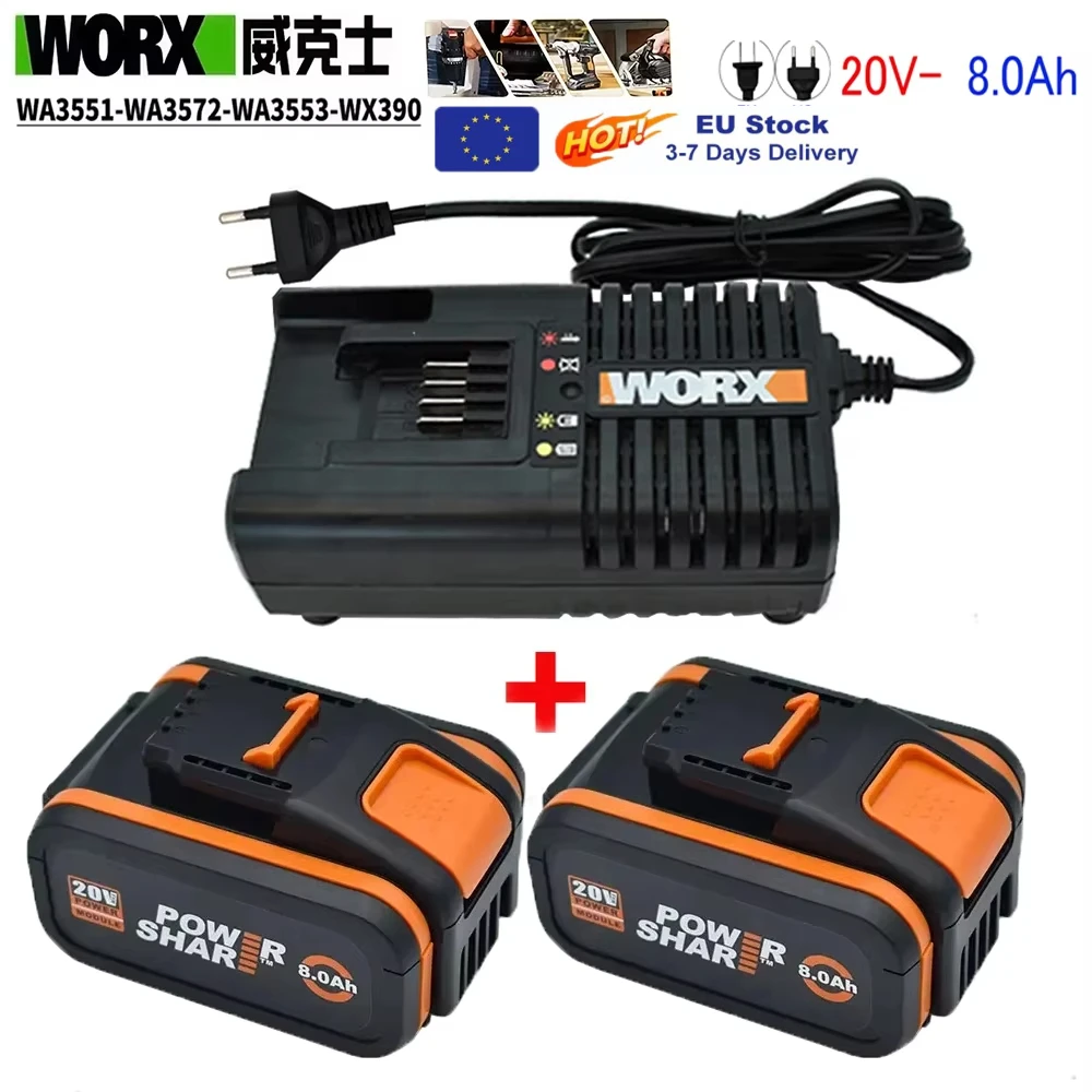 Worx 20V 8.0Ah batterie au Lithium Rechargeable WA3553 WA3551 WA3553.1 WA3570 pour tous les outils électriques et de jardin WORX