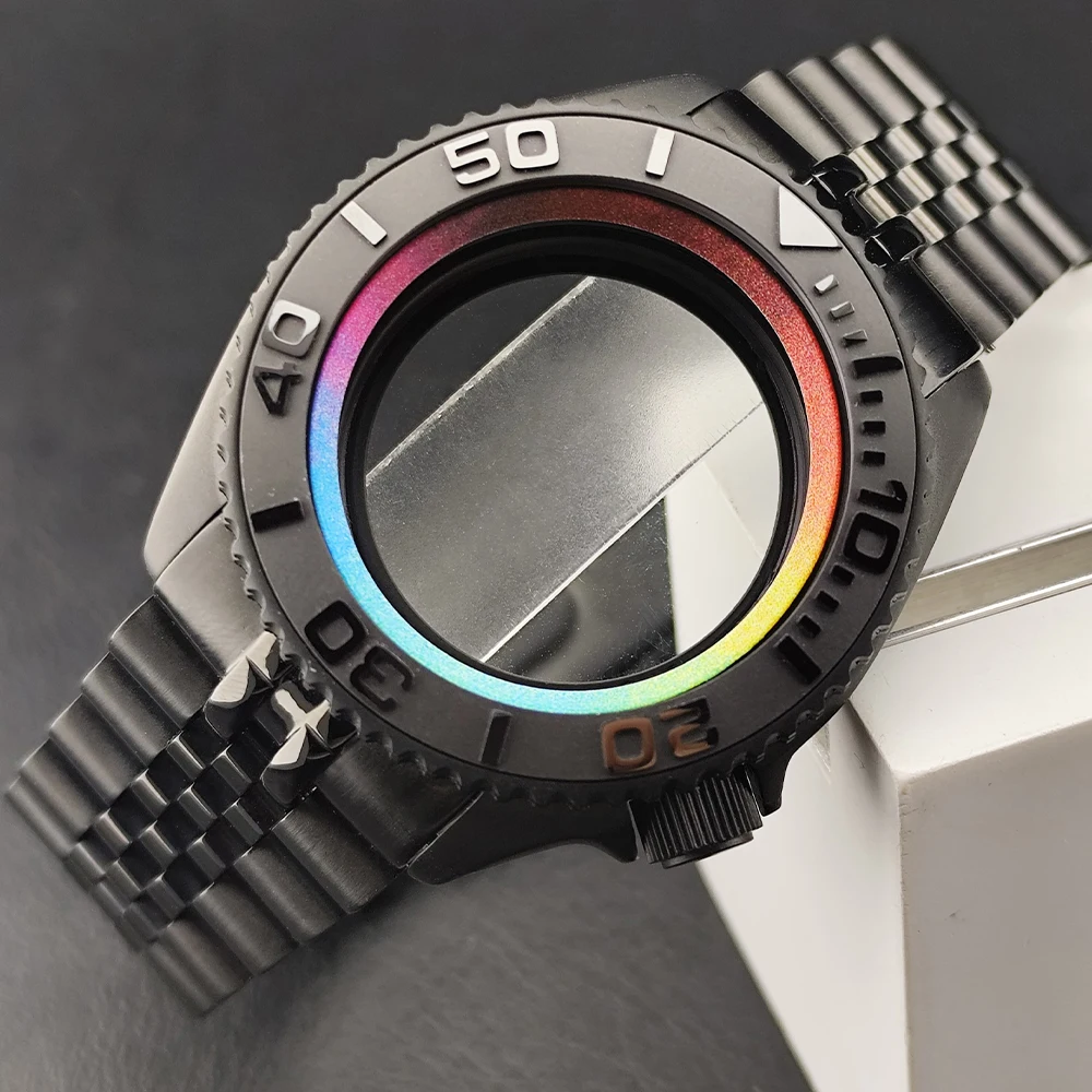 

silver/black 41mm steel case fit for NH34/NH35/NH36 movement convex sapphire crystal glass 22mm strap watch box case accessories