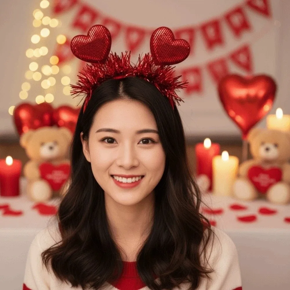 

Headdress Felt Valentine's Day Hair Hoop Plastic Sweet Shining Heart Hairband Red Sequins Red Heart Headband Women