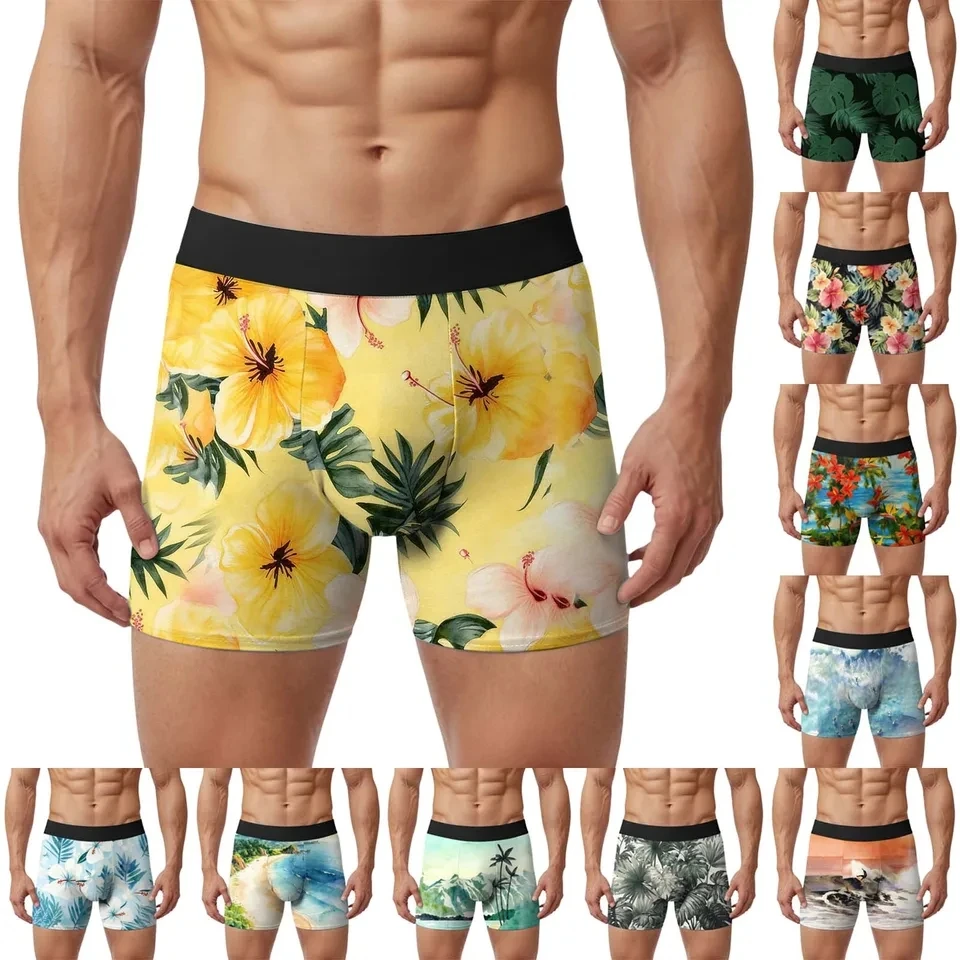 

Men's Printed Boxer Shorts Man Underwear Hawaiian Boxershorts Breathable Sexy Jockstrap Underpants U Convex Pouch Men Panties