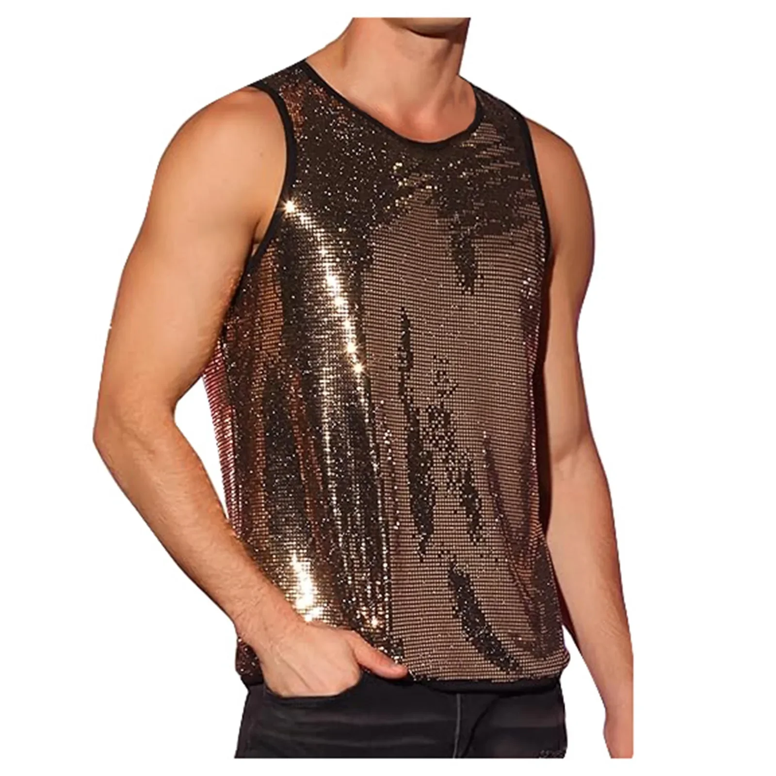 

Stylish Sparkly Simple T Shirt Sleeveless Vest Stage Performance Clothing Summer Tank Tops Male T-Shirt Casual Vest Tank Top