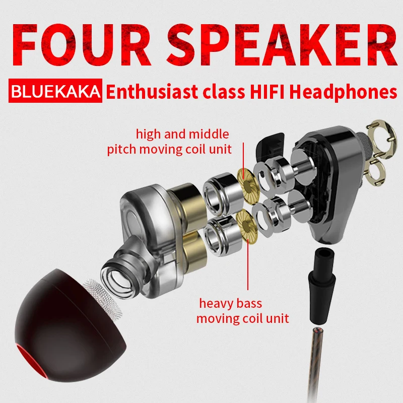 Double Moving Coil Headphones 3.5mm AUX With Mic Dynamic Headset In-Ear Music Gaming Sport Earbuds Bass Surround Shocking Sound