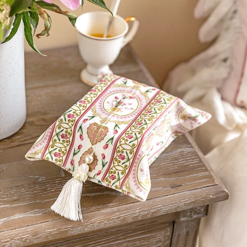 Simple Light Luxury Tulip Pink Flannel Car Tissue Cover Short Fluff Paper Bag Fabric Storage Tissue Box Auto Interior Decor